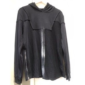 Renuar asymmetric mix texture inside-out raw wrist side zip hooded sweatshirt M